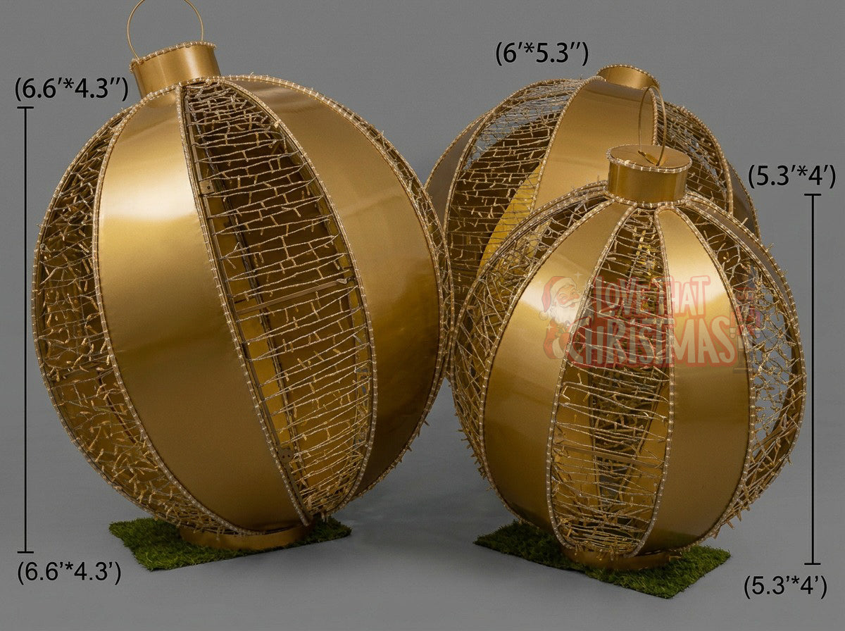 Golden Balls Trio LED Christmas Ornament Display