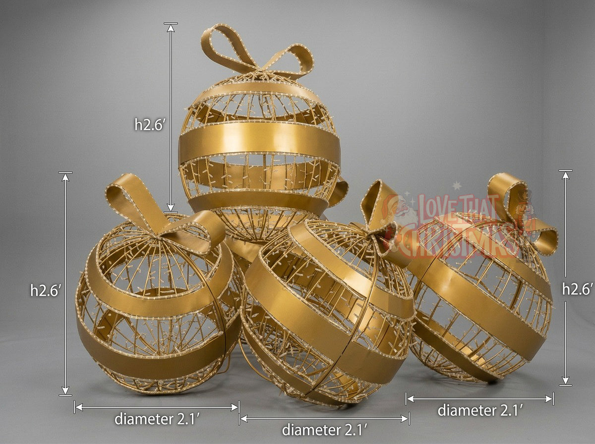 2.6' Lighted Gold Scattered Christmas Ornament Display