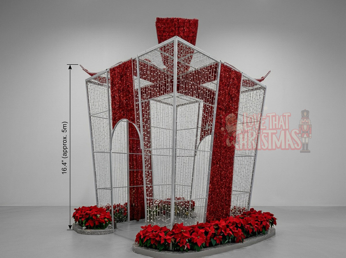 16.4' Giant Lighted Walk-In Christmas Gift Box Photo Op