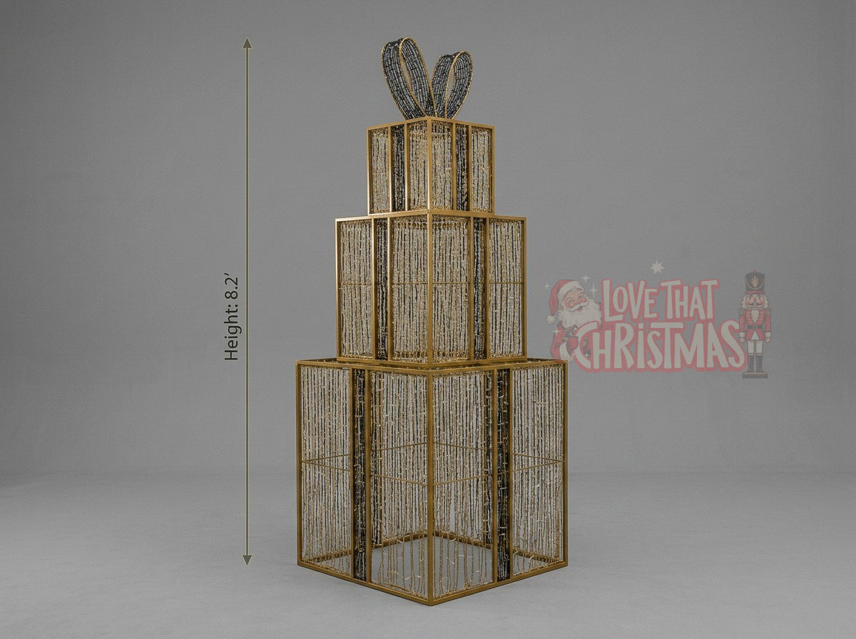 Lighted 3D Stacked Gift Box Tower Christmas Decoration