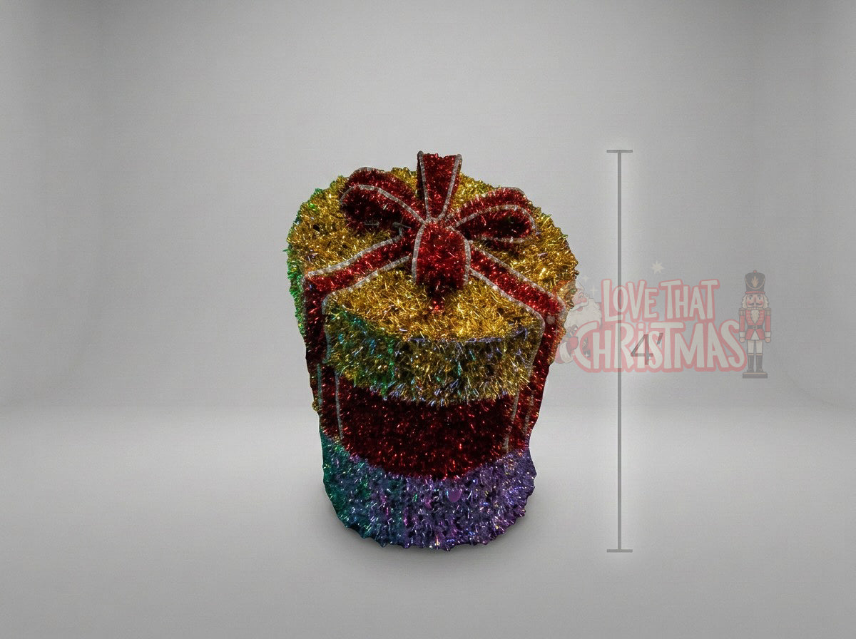 Lighted 3D Tinsel Christmas Gift Box Decoration
