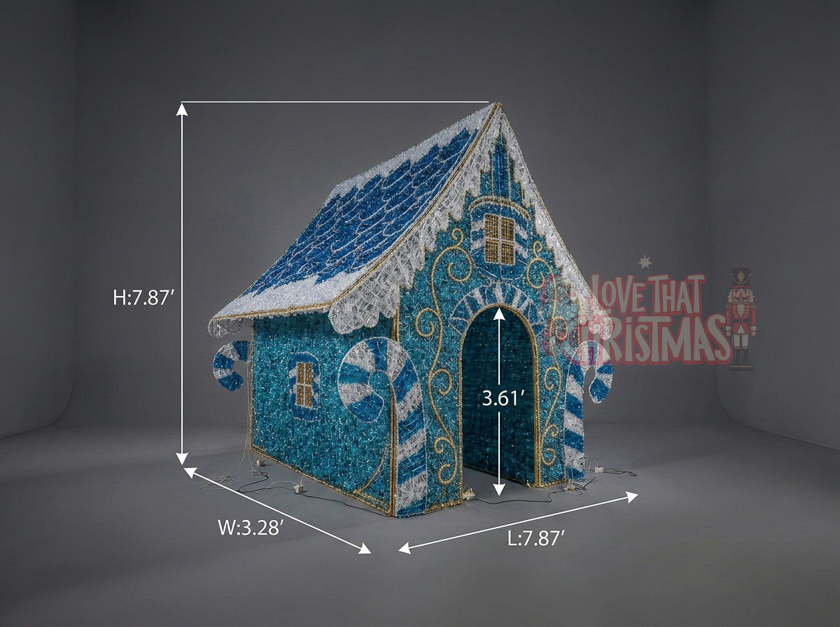 Grand Illuminated Christmas Candy House - Blue