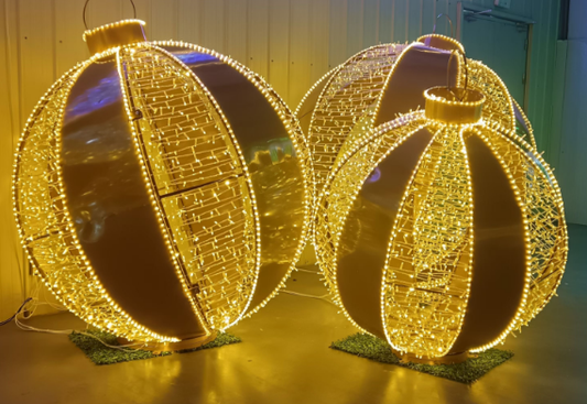Golden Balls Trio LED Christmas Ornament Display