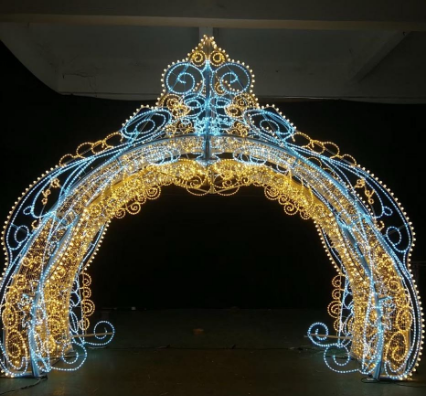 Royal LED Arch Christmas Display – Ornate Gold & Blue Holiday Entrance