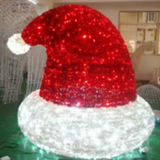 Decorative red and white Santa hat with LED lights.