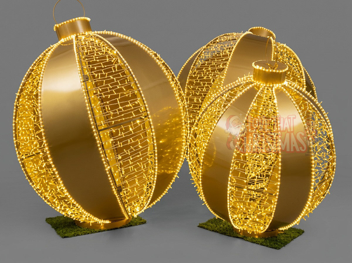 Golden Balls Trio LED Christmas Ornament Display