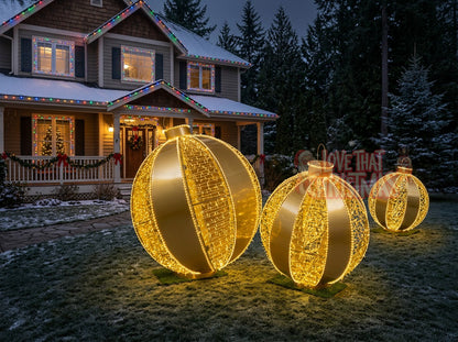 Golden Balls Trio LED Christmas Ornament Display
