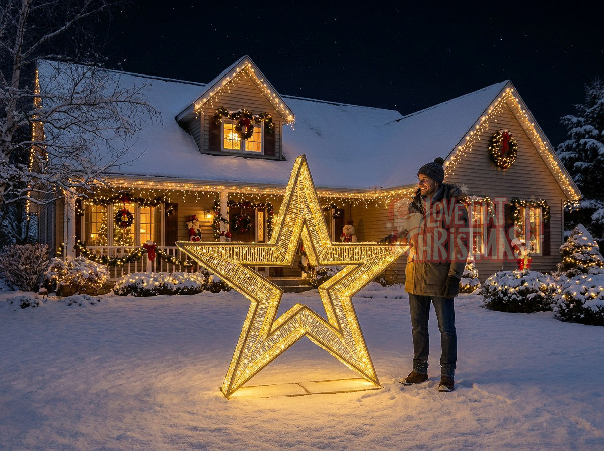 6.2' Lighted 3D Double Star Christmas Display