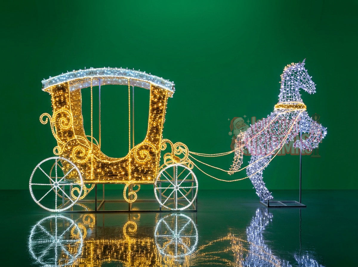 Lighted 3D Horse-Drawn Christmas Carriage