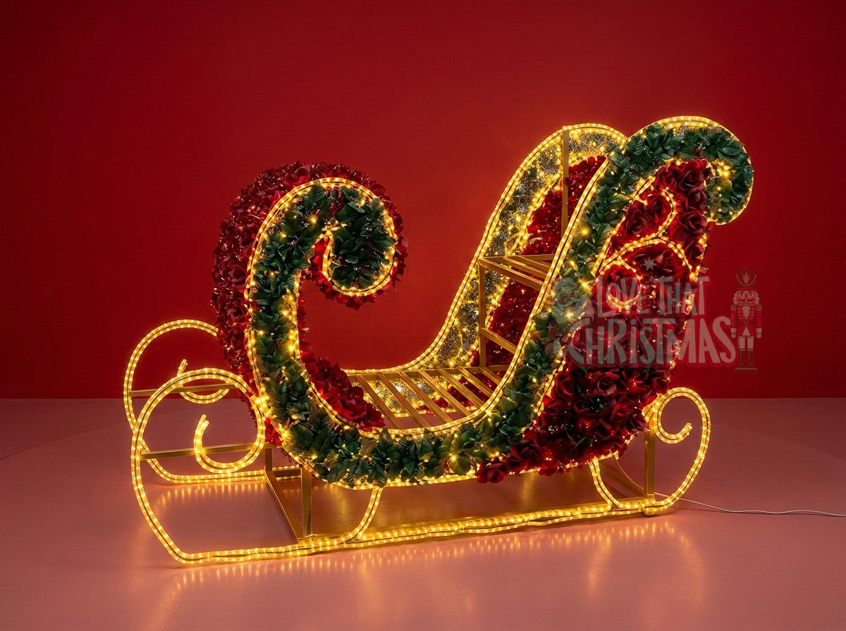 Grand Red & Gold LED Christmas Sleigh