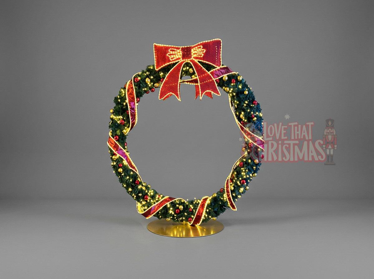 Illuminated Bowed Christmas Wreath