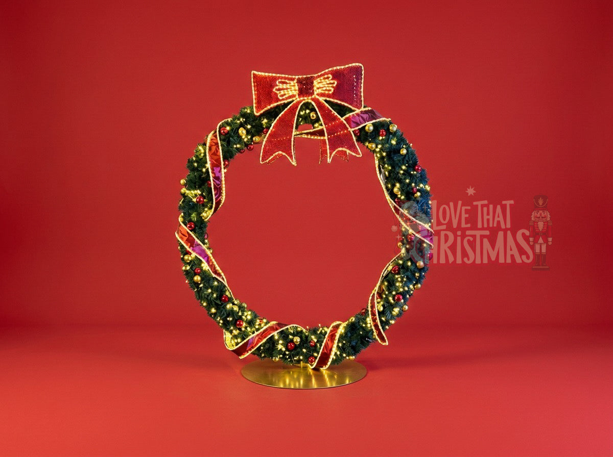 Illuminated Bowed Christmas Wreath