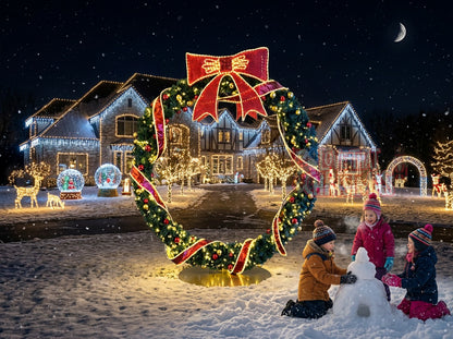 Illuminated Bowed Christmas Wreath