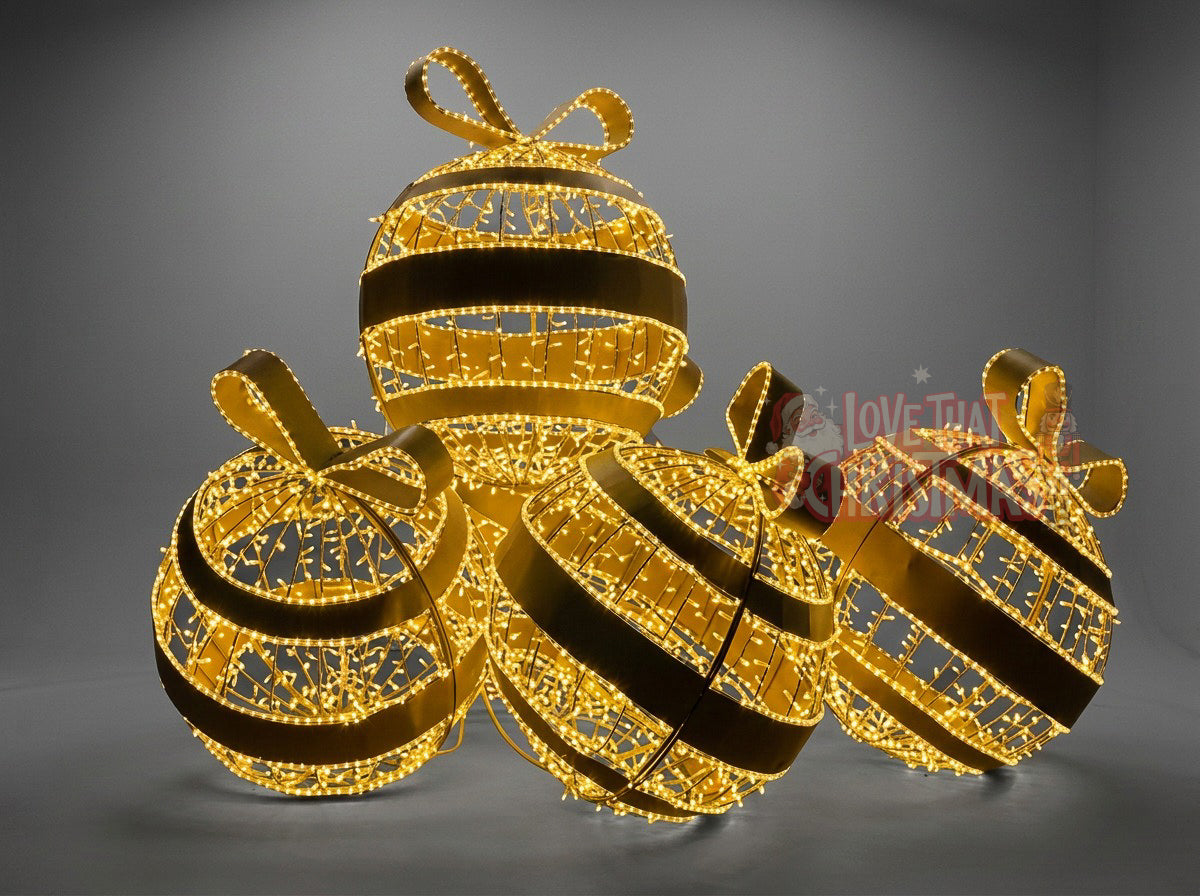 2.6' Lighted Gold Scattered Christmas Ornament Display