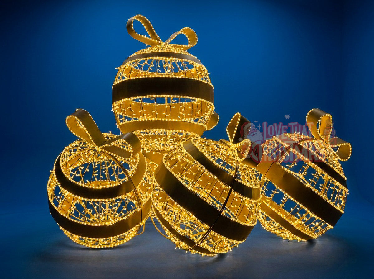 2.6' Lighted Gold Scattered Christmas Ornament Display