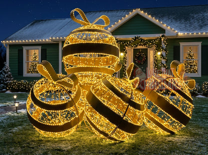 2.6' Lighted Gold Scattered Christmas Ornament Display