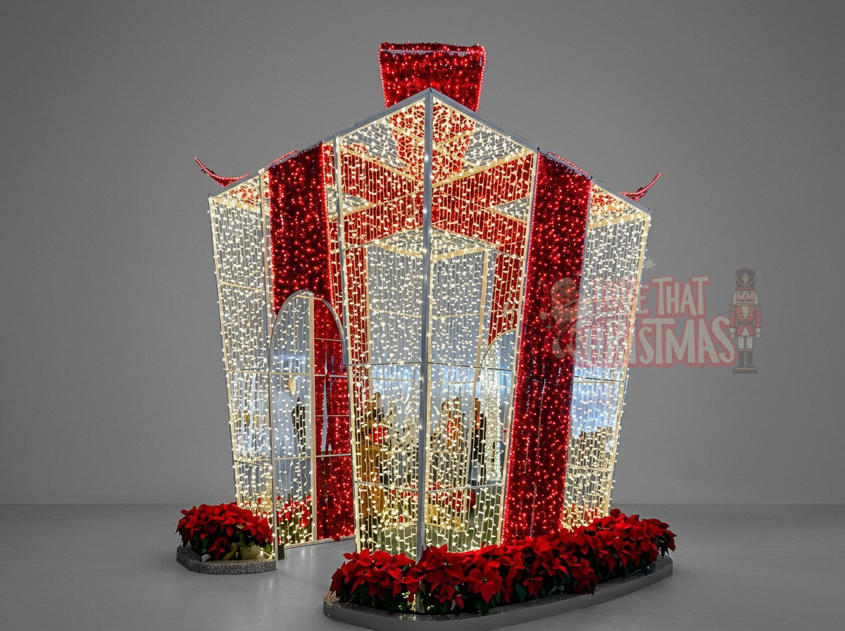 16.4' Giant Lighted Walk-In Christmas Gift Box Photo Op