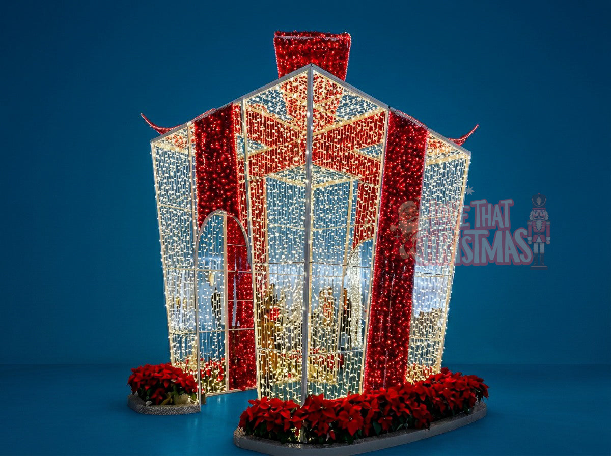 16.4' Giant Lighted Walk-In Christmas Gift Box Photo Op