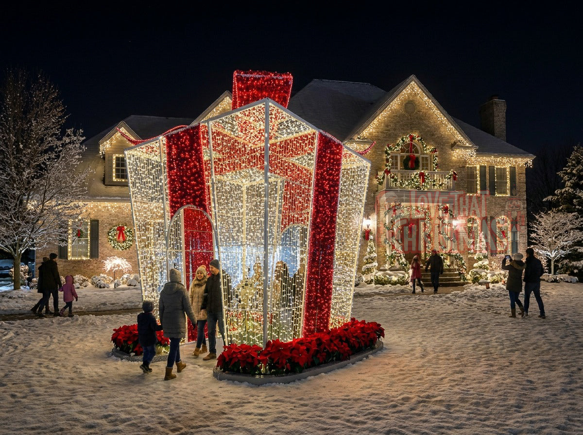 16.4' Giant Lighted Walk-In Christmas Gift Box Photo Op
