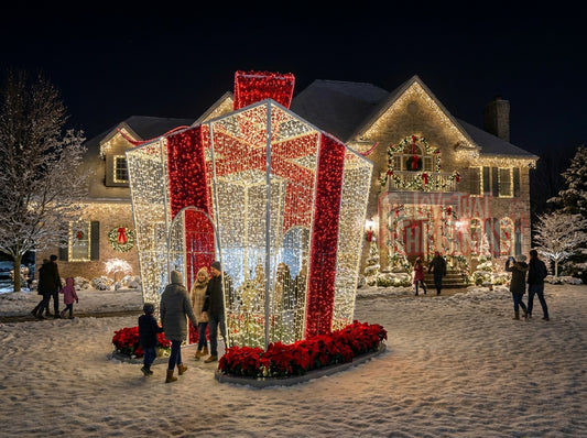 16.4' Giant Lighted Walk-In Christmas Gift Box Photo Op