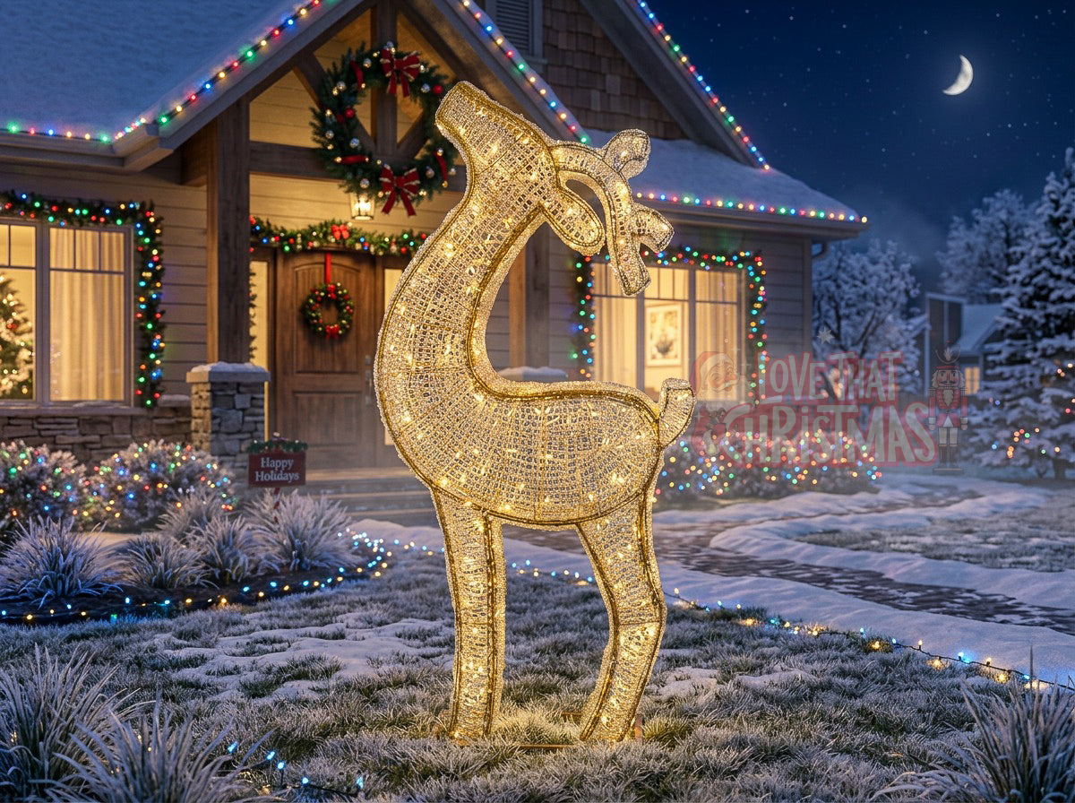 6' Lighted Golden Standing Reindeer