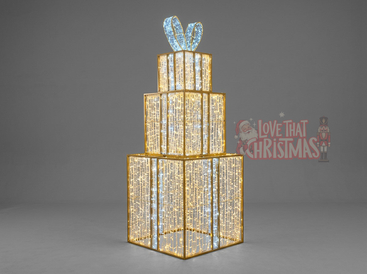 Lighted 3D Stacked Gift Box Tower Christmas Decoration