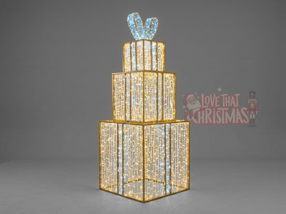 Lighted 3D Stacked Gift Box Tower Christmas Decoration