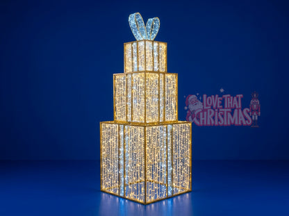 Lighted 3D Stacked Gift Box Tower Christmas Decoration