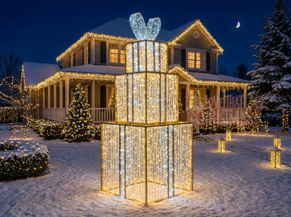 Lighted 3D Stacked Gift Box Tower Christmas Decoration