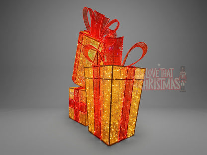 Lighted 3D Stacked Christmas Gift Box Decorations