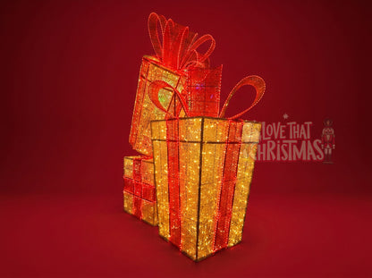 Lighted 3D Stacked Christmas Gift Box Decorations
