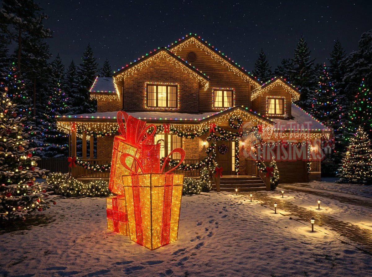 Lighted 3D Stacked Christmas Gift Box Decorations