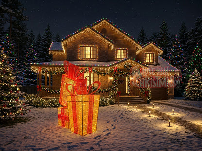 Lighted 3D Stacked Christmas Gift Box Decorations