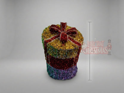 Lighted 3D Tinsel Christmas Gift Box Decoration
