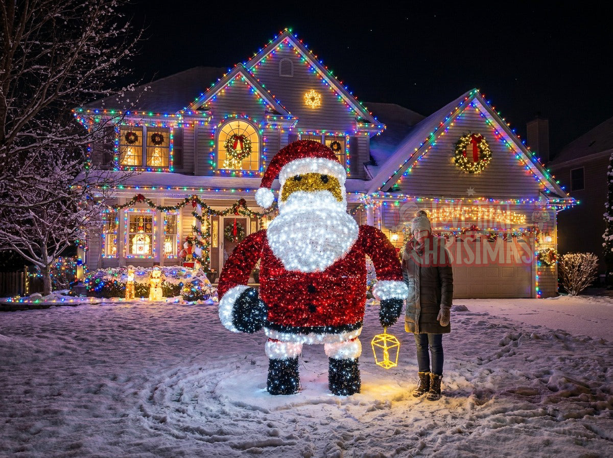 Lighted 3D Tinsel Standing Santa Christmas Decoration