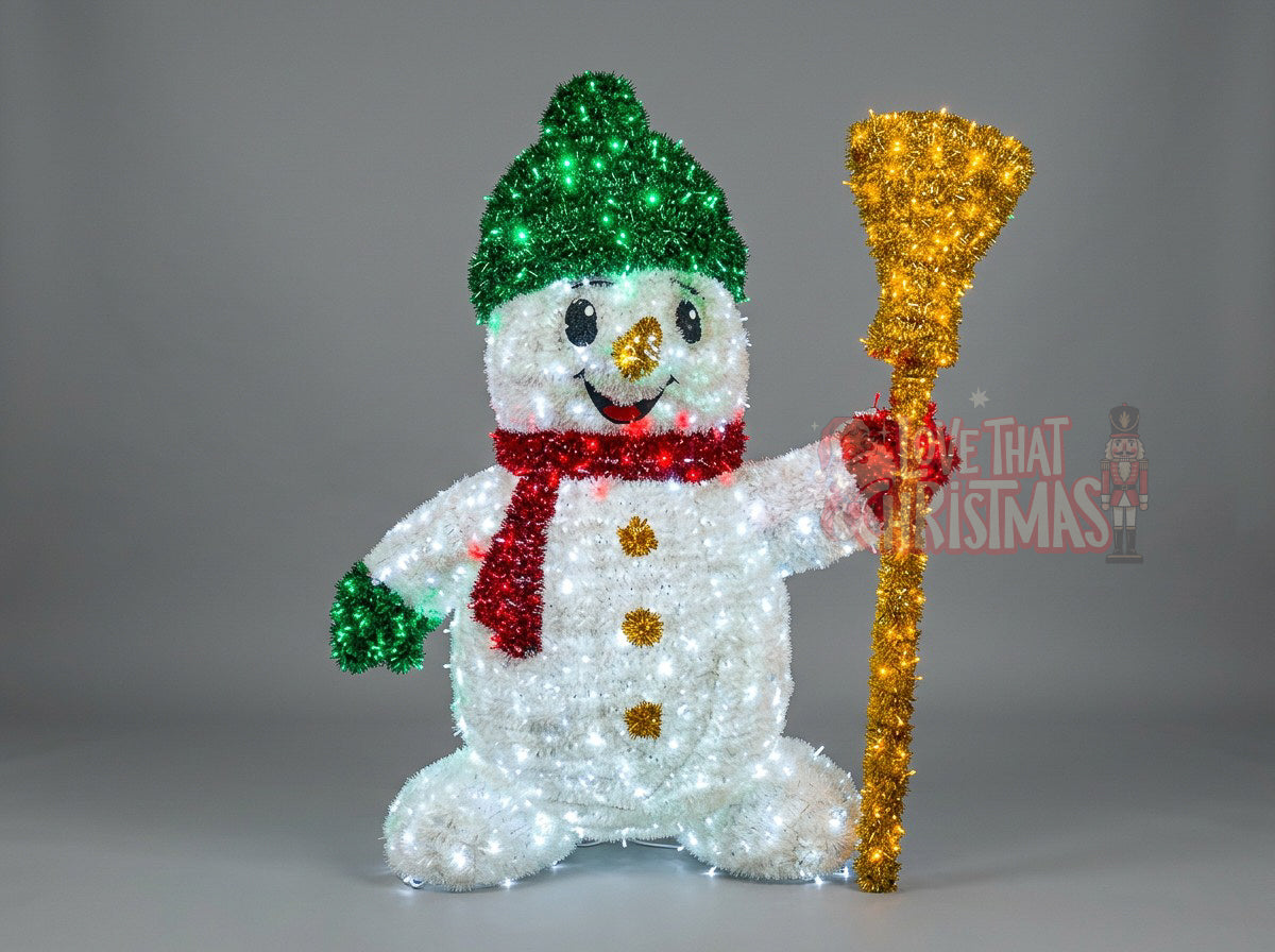 Illuminated Snowman with Broom