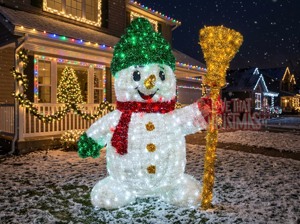 Illuminated Snowman with Broom
