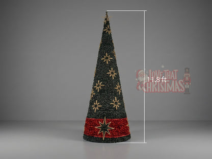 12-Foot Illuminated Christmas Tree with Red & Gold Star Accents