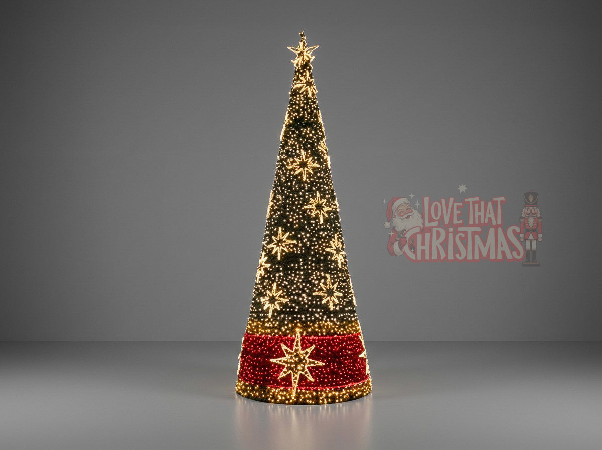 12-Foot Illuminated Christmas Tree with Red & Gold Star Accents