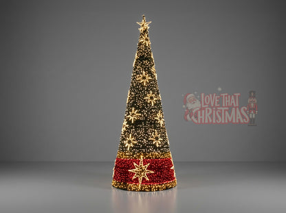 12-Foot Illuminated Christmas Tree with Red & Gold Star Accents