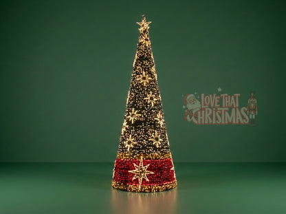 12-Foot Illuminated Christmas Tree with Red & Gold Star Accents