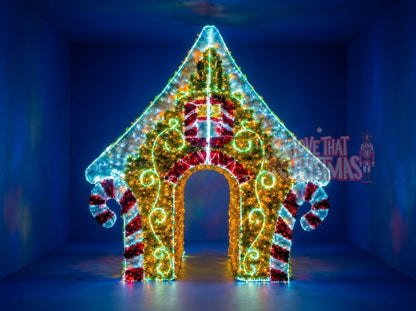Grand Illuminated Christmas Candy House - Gold
