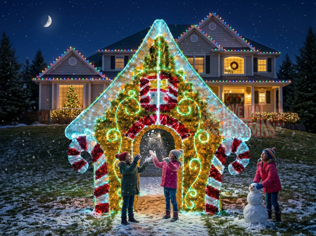 Grand Illuminated Christmas Candy House - Gold