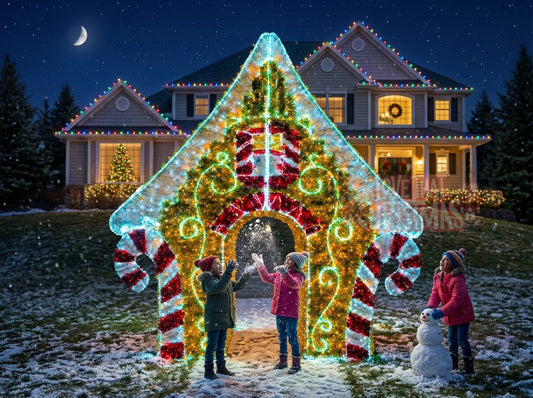 Grand Illuminated Christmas Candy House - Gold
