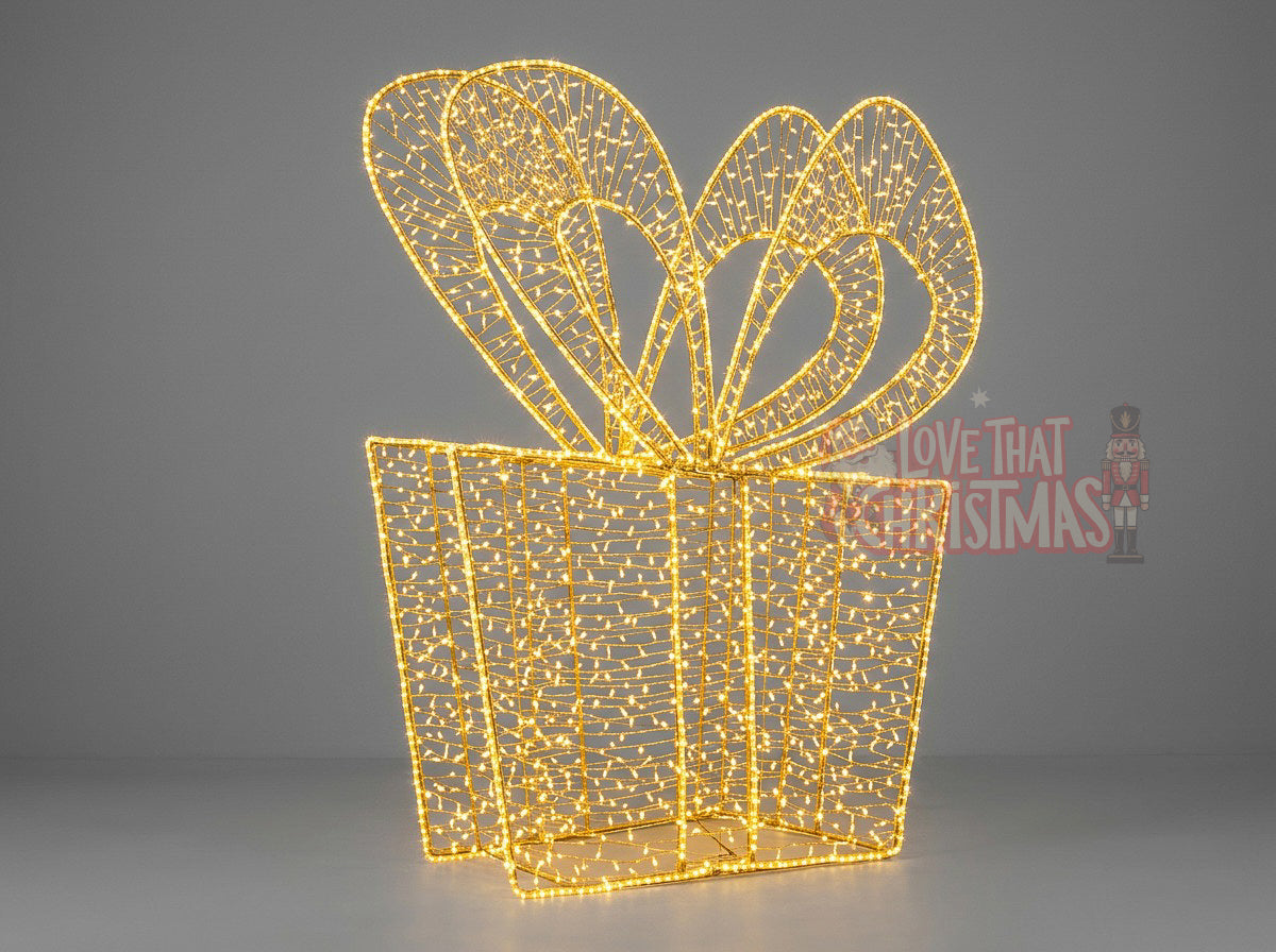 Oversized Illuminated Christmas Gift Box – Golden Elegance