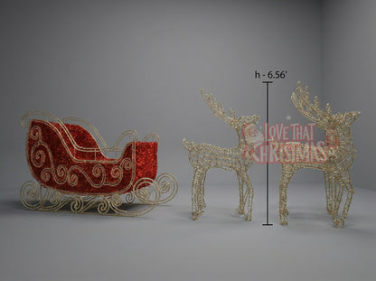 6′ 7'' Illuminated Reindeer & Sleigh