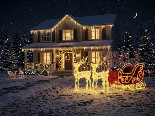 6′ 7'' Illuminated Reindeer & Sleigh