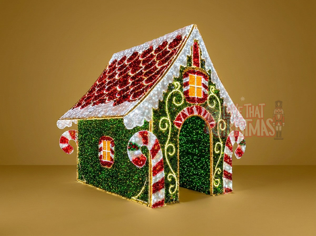 Grand Illuminated Christmas Candy House - Green