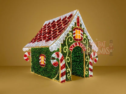 Grand Illuminated Christmas Candy House - Green