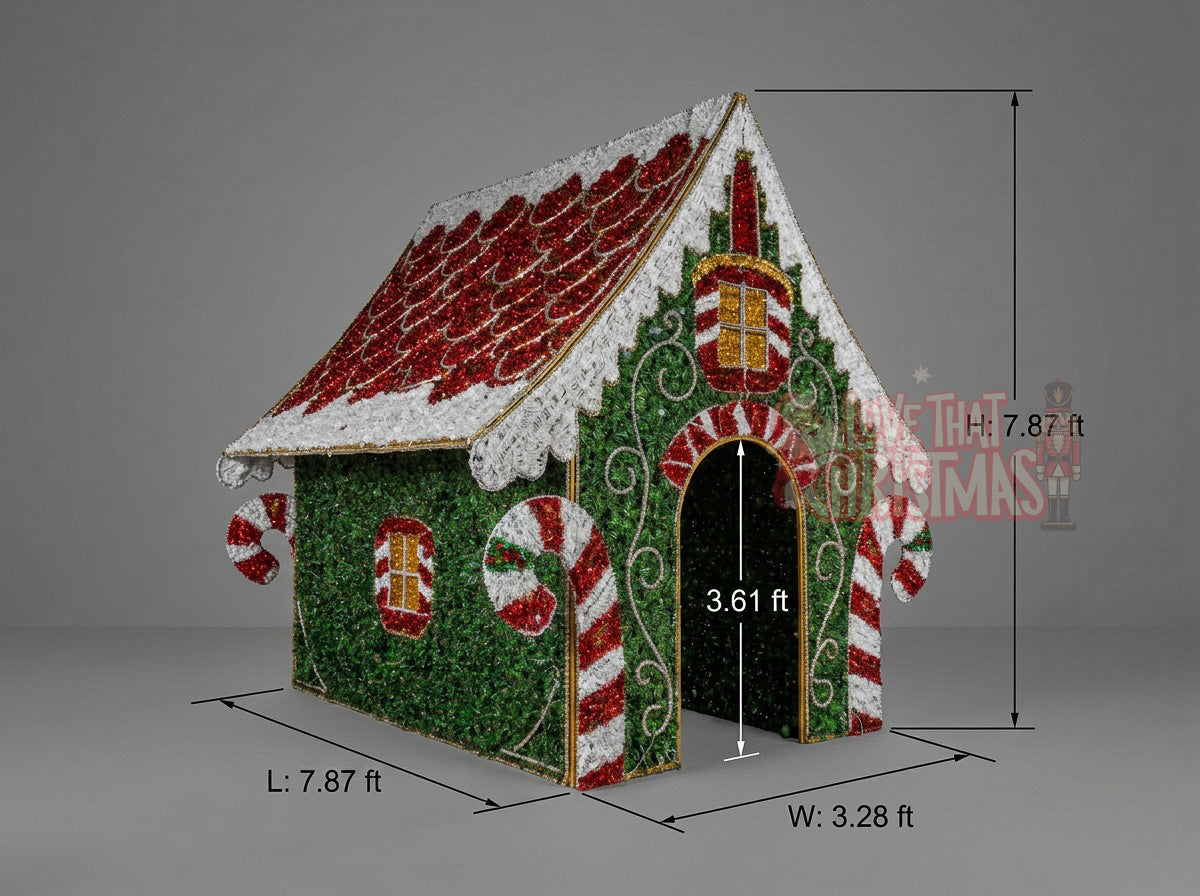 Grand Illuminated Christmas Candy House - Green